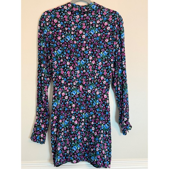 Zara floral print v-neck wrap effect mini dress in blue, pink,purple size S - Picture 2 of 9